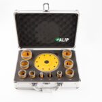GALIP, yellow color M14 11-Piece Diamond Core Drill Bit with 125mm Saw blade Set, Silver aluminum box, front