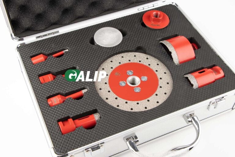 GALIP, M14 9-Piece Diamond Core Drill Bit with 125mm Saw blade Set, red color, Silver aluminum box