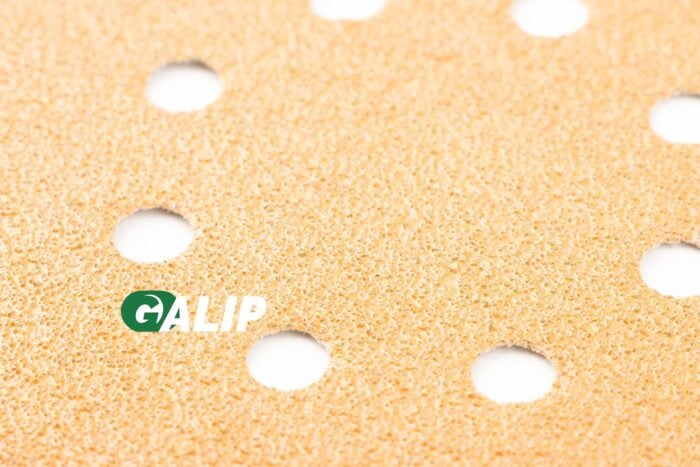 GALIP, 5 Inch 125mm 8 Hole Sanding Discs Gold Hook and Loop, Alumina particle surface magnification